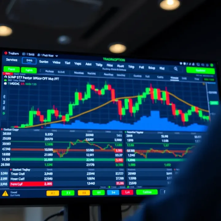 Trading platform interface showcasing real-time market charts and trading options