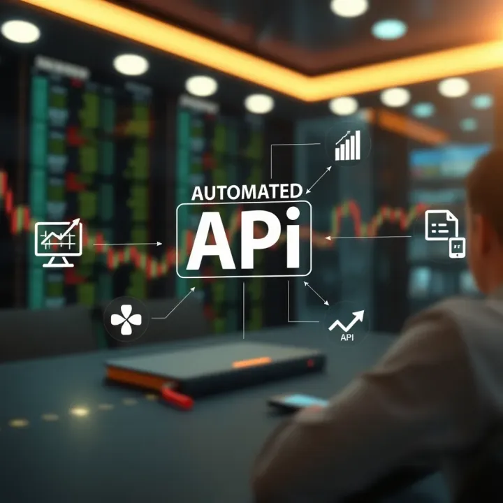Diagram illustrating automated trading using API connections between software and financial markets