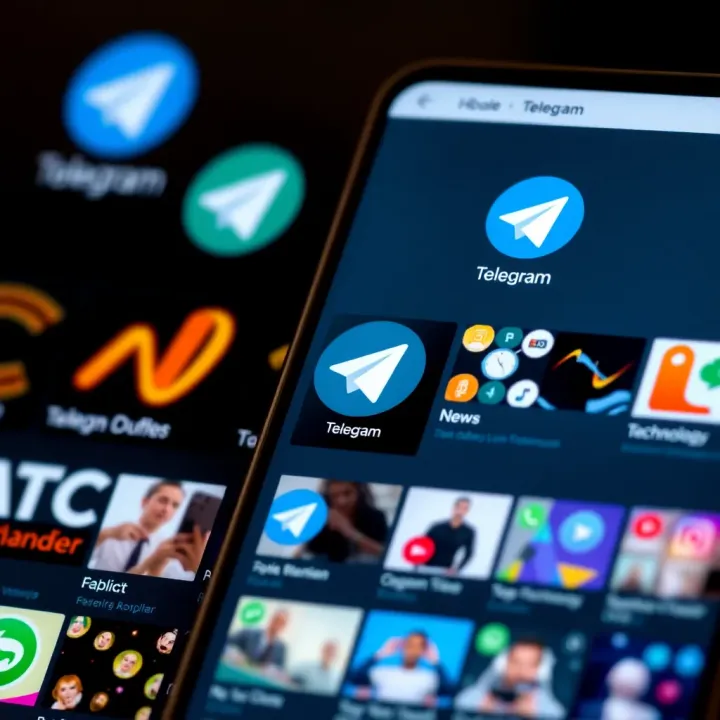 Telegram app interface showing a variety of channels categorized by topics such as news, education, technology, and entertainment in Colombia