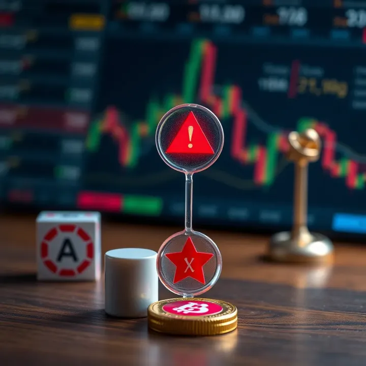 Icons representing risks and benefits of binary trading with strategy elements