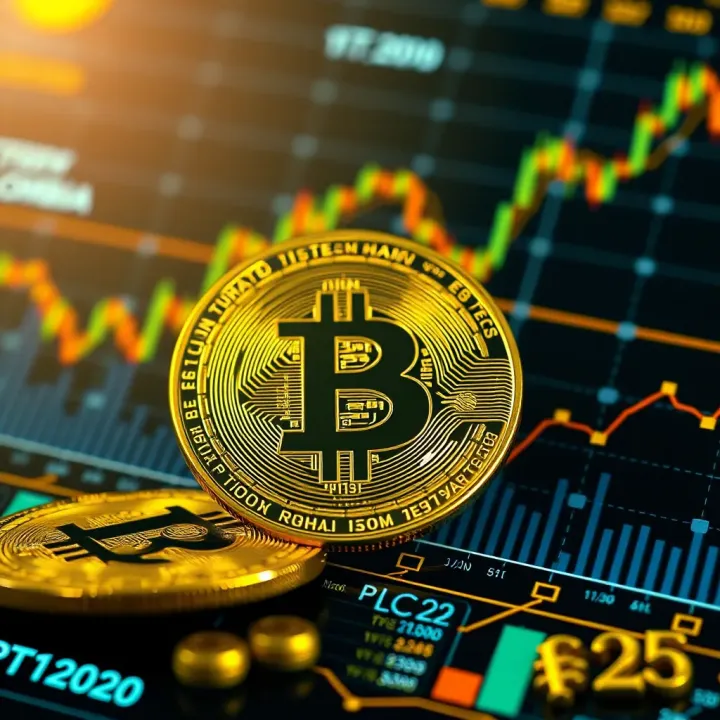 Abstract illustration of financial charts and blockchain symbols representing regulatory challenges and economic opportunities with Bitcoin in Colombia