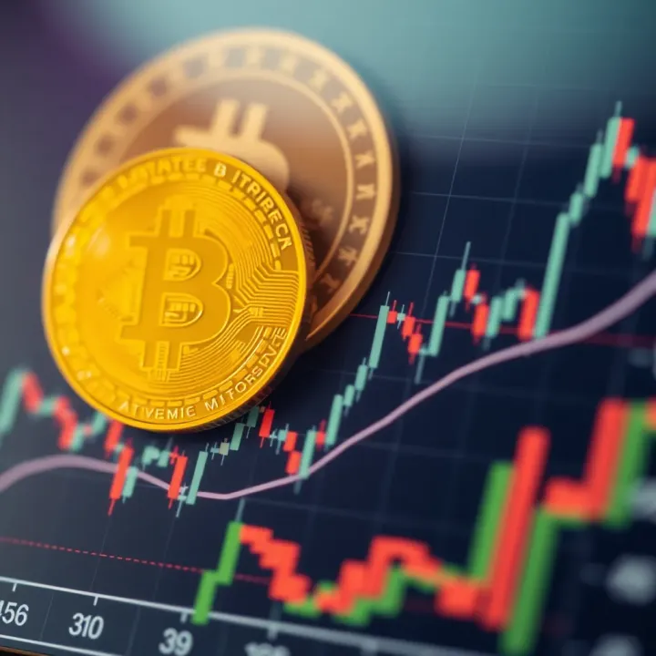 Graph showing Bitcoin price fluctuations with trend lines and market indicators