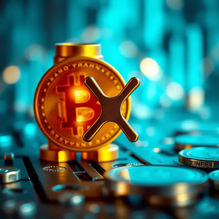 Conceptual illustration of blockchain technology and digital asset security related to XRP
