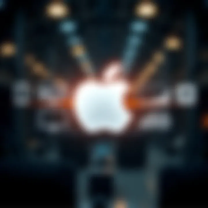 Impact of Apple's Technological Innovations on Market Dynamics Illustration of technological innovation impact with icons representing devices and market growth influenced by Apple innovations