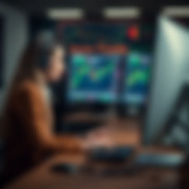 Customer support representative assisting client with trading inquiries via computer