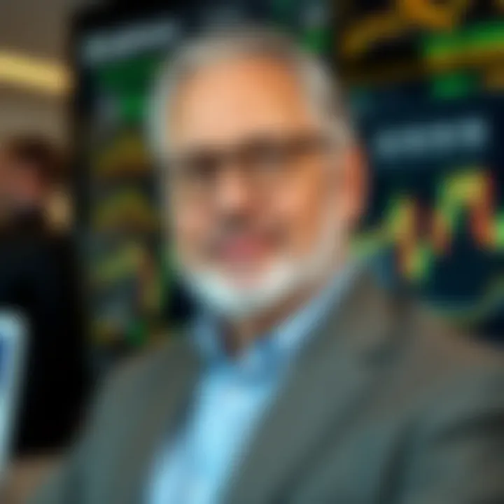 Portrait of Bill Lipschutz with financial charts in the background