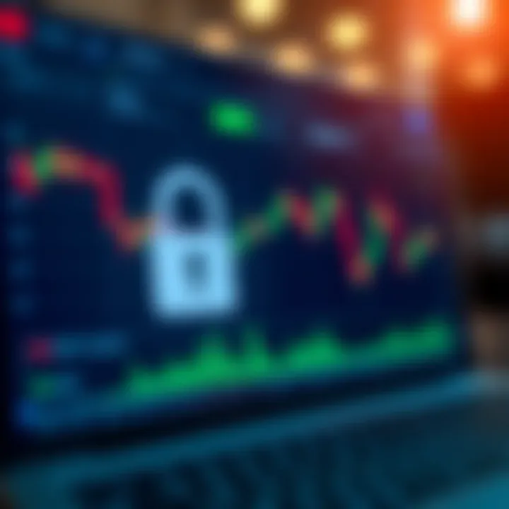 Graph displaying key features of a secure online trading platform with charts and digital locks
