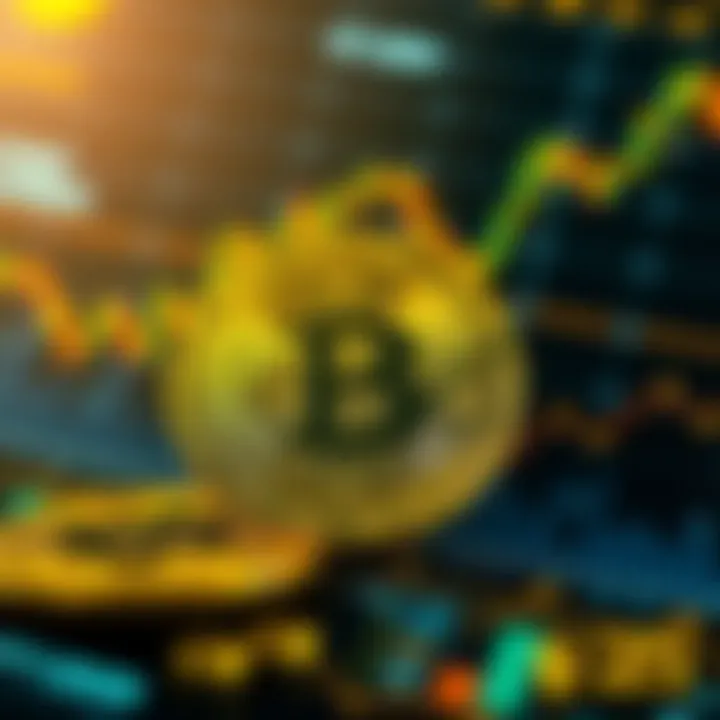 Abstract illustration of financial charts and blockchain symbols representing regulatory challenges and economic opportunities with Bitcoin in Colombia