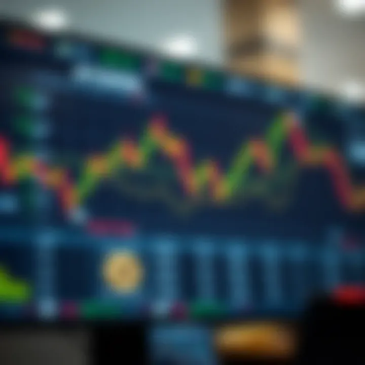 Digital interface displaying automated cryptocurrency trading charts and Bitcoin symbols