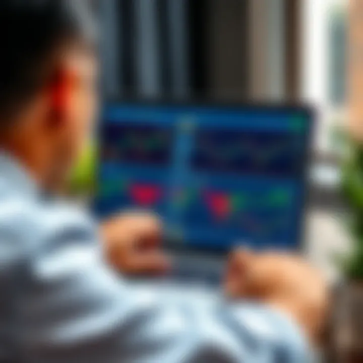User analyzing multiple trading platform interfaces on a laptop screen