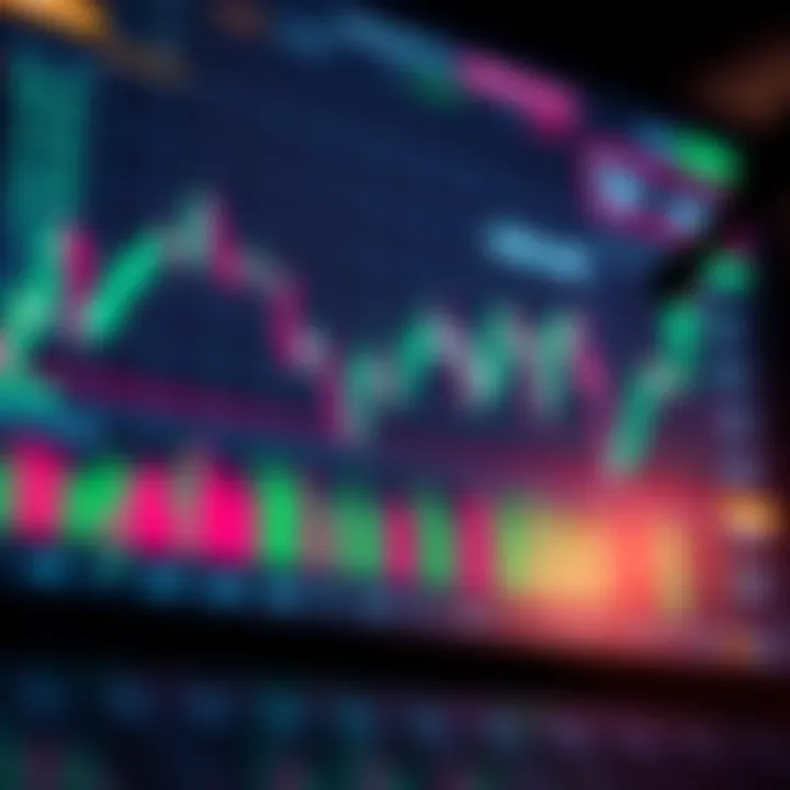 Digital chart displaying cryptocurrency market trends and trading volumes