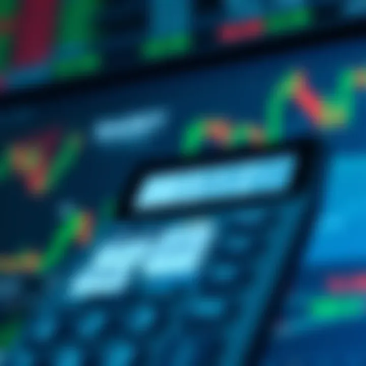 Illustration of a trading calculator displaying pip and lot calculations on a digital interface