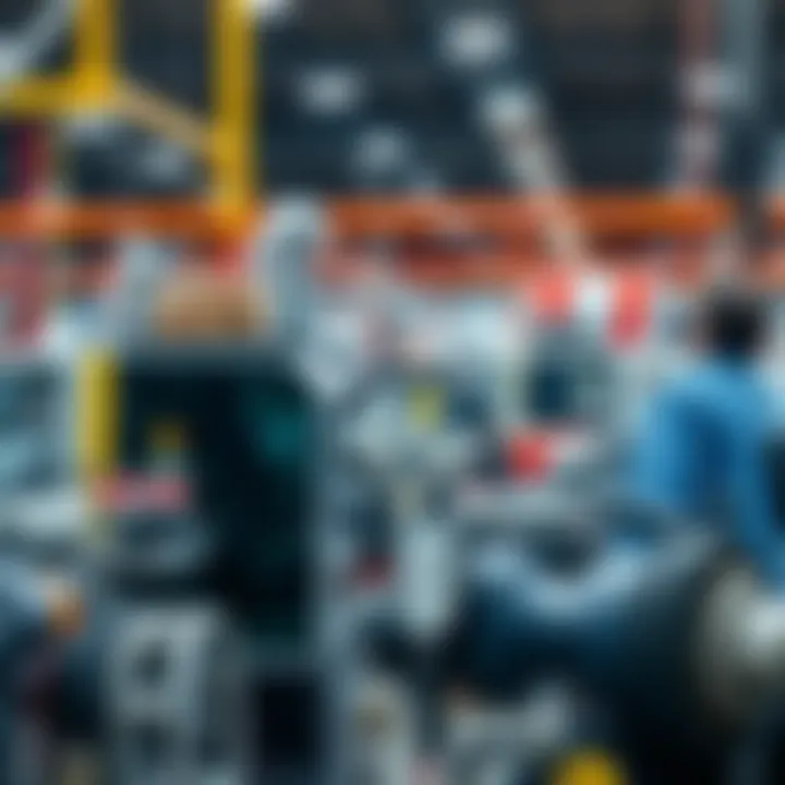 Diverse manufacturing sectors including automotive, electronics, and textiles represented by various industrial machines and products