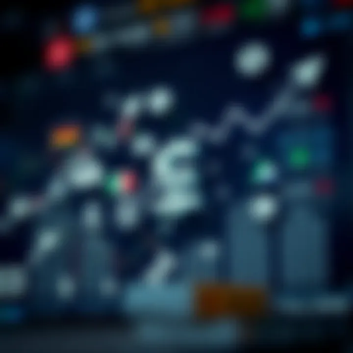 Illustration of fluctuating currency exchange rates with symbols of political and economic elements