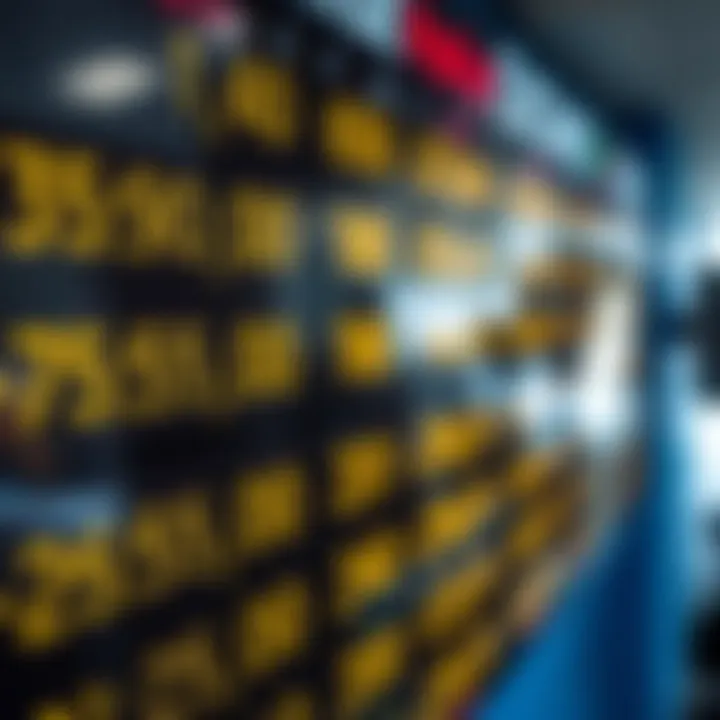 Currency exchange board displaying rates for US dollars to Colombian pesos