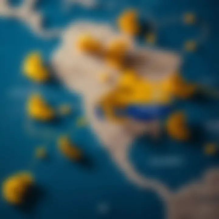 Euro's Economic Influence in Latin America with Focus on Colombia Map of Latin America focusing on Colombia with euro symbols indicating economic influence and trade connections