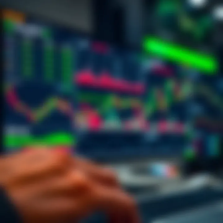 Trading platform showing various financial assets and charts on a digital interface