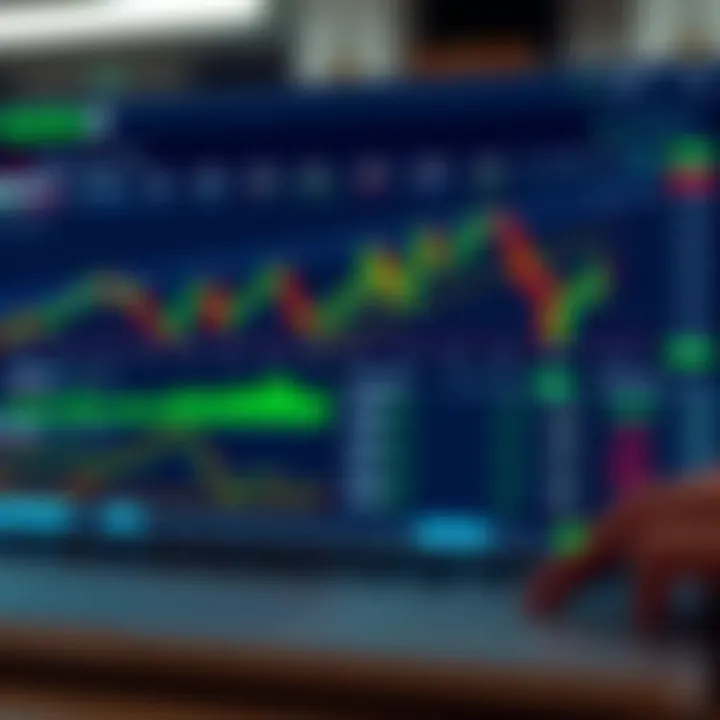 Digital financial platform interface showing trading charts and investment options