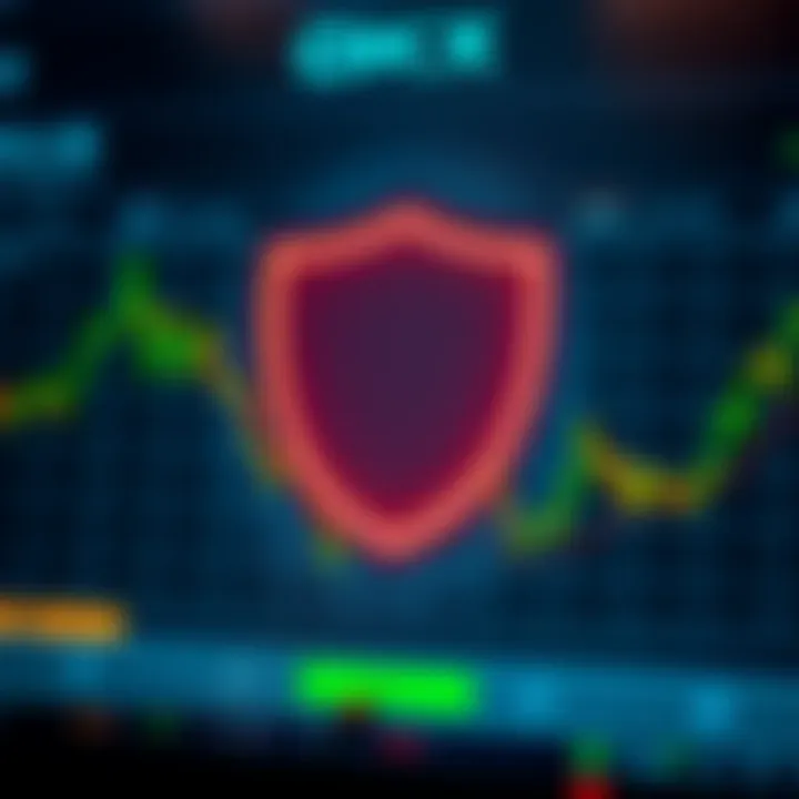 Secure digital cryptocurrency exchange interface with protective shield symbol