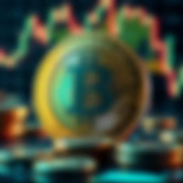 Illustration of digital currency concept with Pepe Coin symbol and market analysis elements