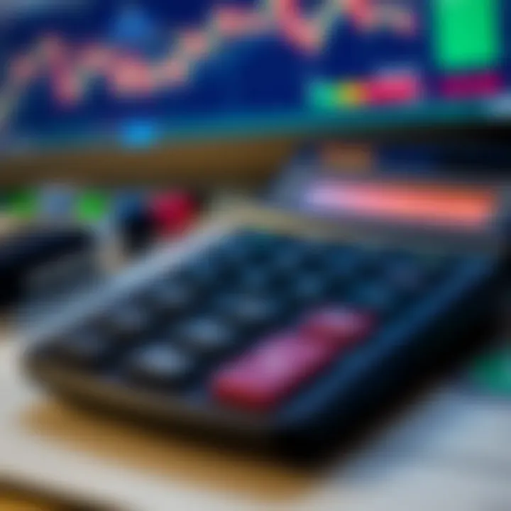 Financial calculator displaying profit and loss calculations on screen