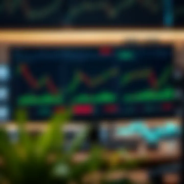 High-resolution trading monitor displaying multiple financial charts and market data