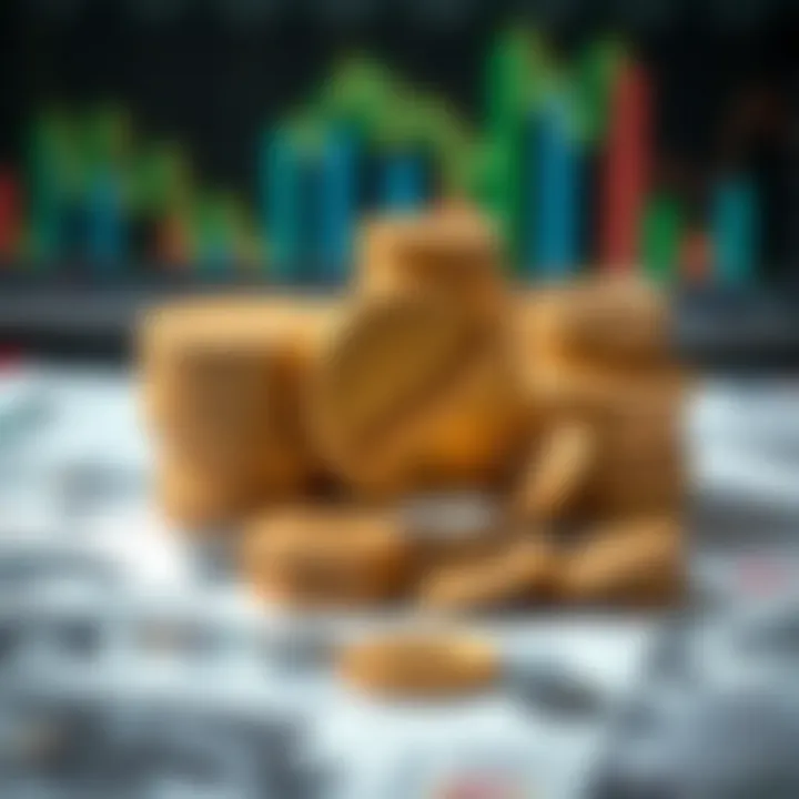 Illustration showing economic trade symbols such as currency and graphs representing commercial exchange