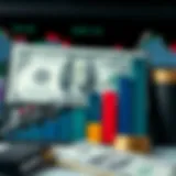 Graph showing upward trend of the dollar against other currencies with economic indicators in the background