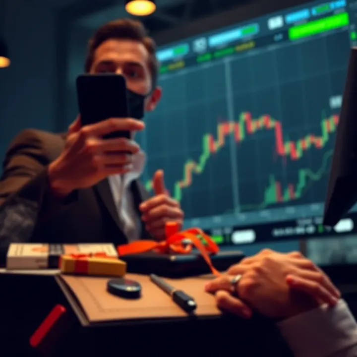 Illustration of a financial broker offering a no deposit bonus to traders