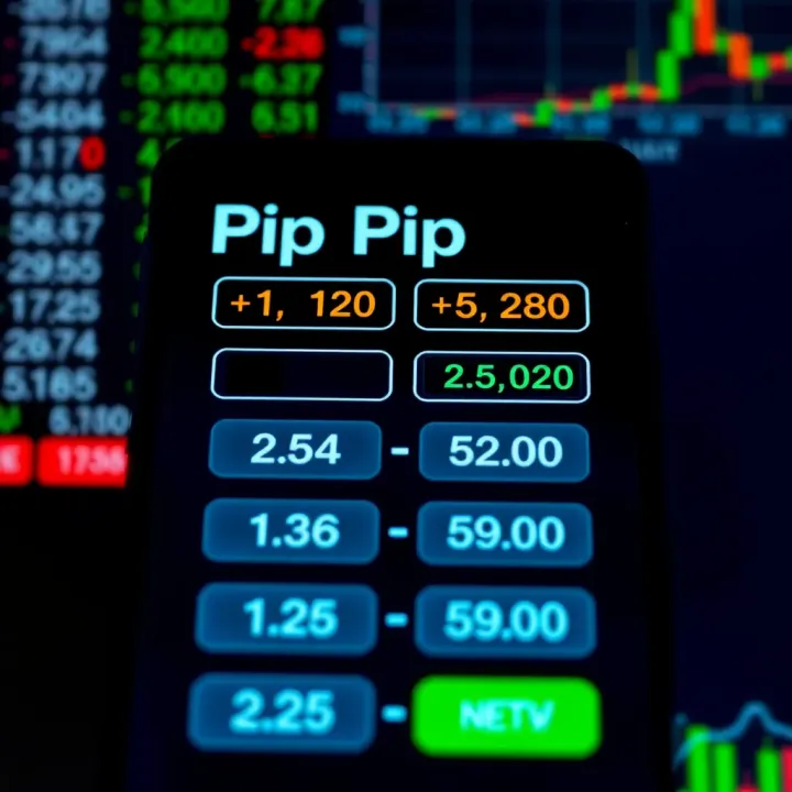 Digital pip calculator interface showing input fields and calculated pip values