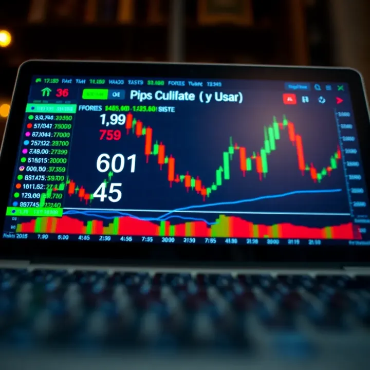 Forex trading screen showing pip value calculation for currency pair