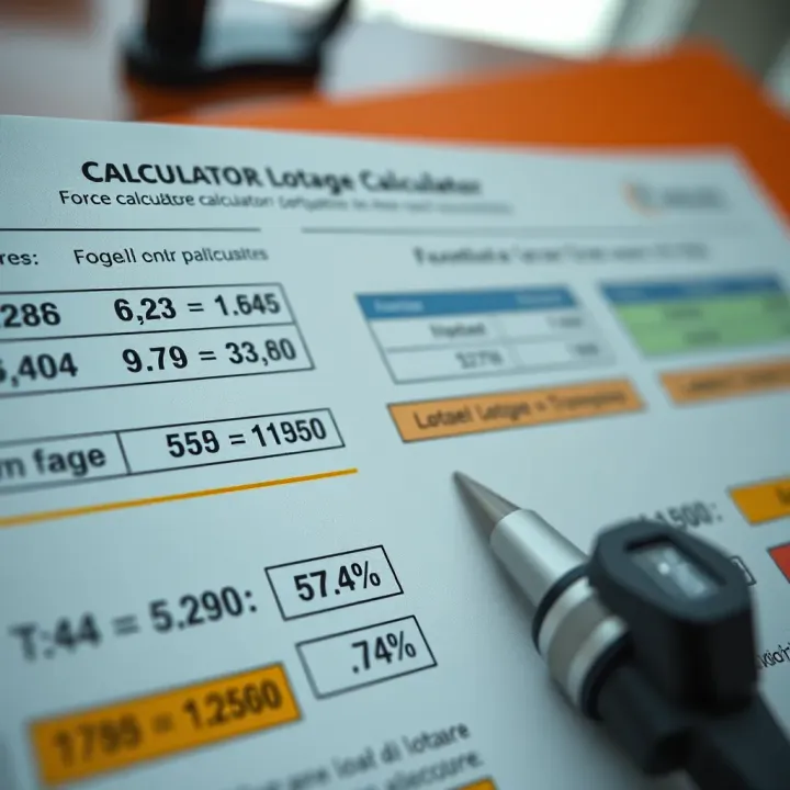 Example of load calculation using a lotage calculator with labeled force vectors and numerical data