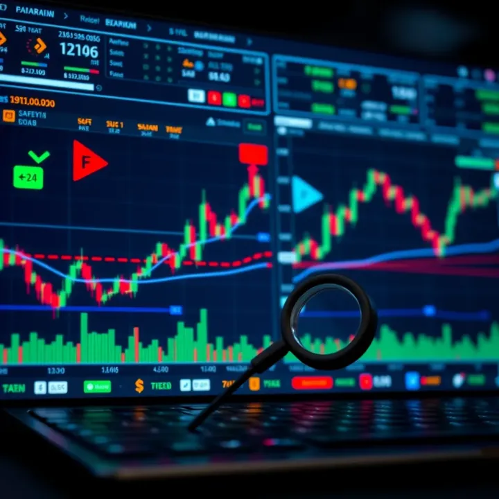 Secure and efficient online trading environment with charts and safety icons