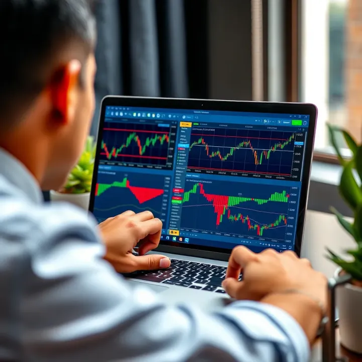 User analyzing multiple trading platform interfaces on a laptop screen