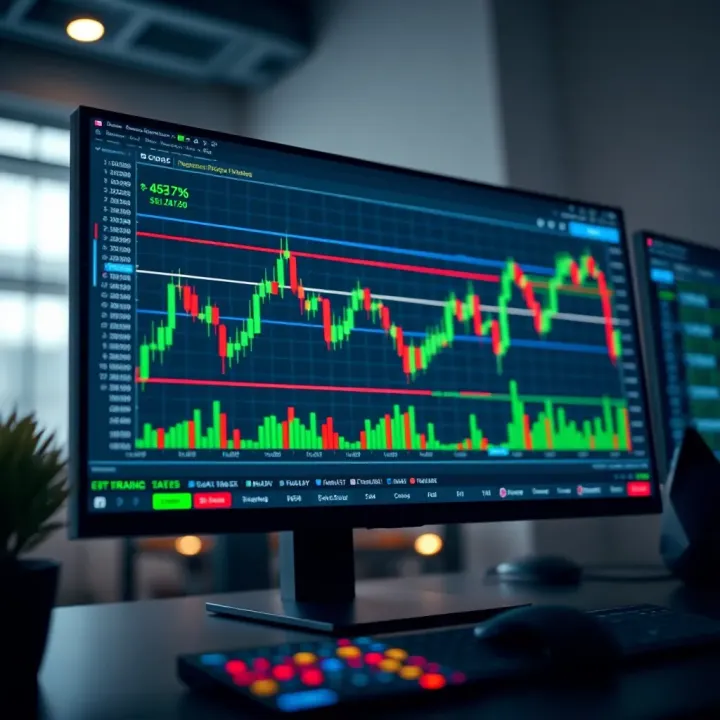 Trading platform interface showing charts and financial data on a computer screen