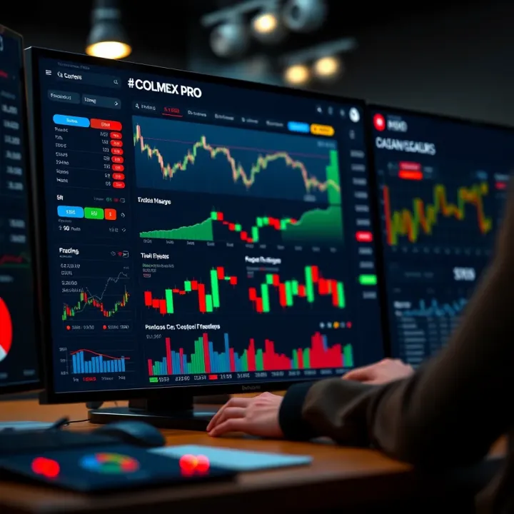 Dashboard displaying various financial charts and market analysis tools on Colmex Pro platform