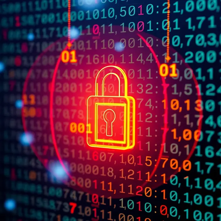 Security Techniques in Binary Login Systems Graphic showing secure authentication methods using binary code and encryption symbols