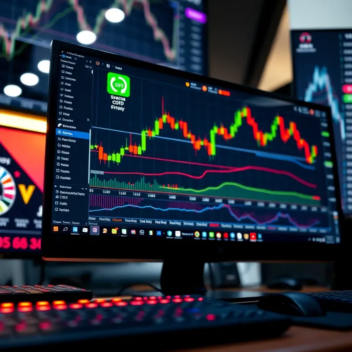 Computer screen showing CFD trading platform with various market indicators and analytics