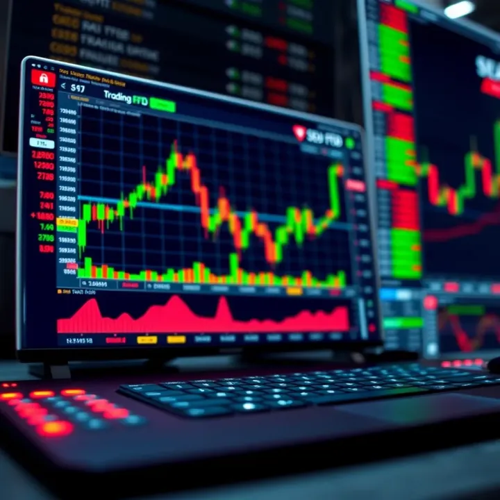 Illustration of trading platform interface with charts and analysis tools