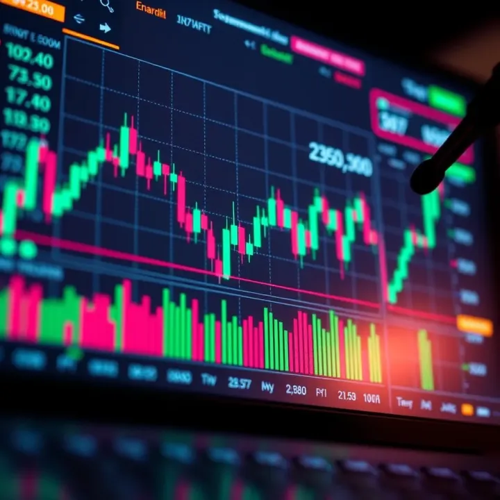 Cryptocurrency Market Trends and Trading Analysis Digital chart displaying cryptocurrency market trends and trading volumes
