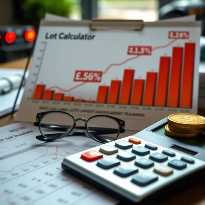 Graph and calculator illustrating investment scenarios and lot size calculations