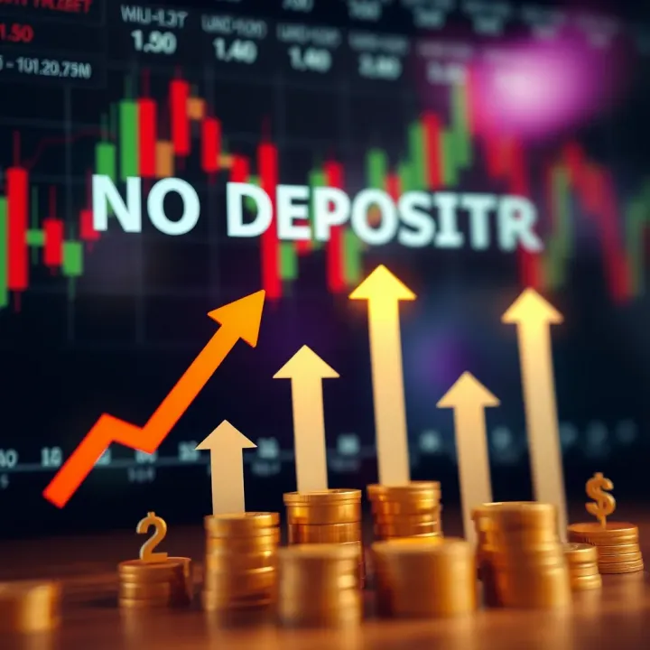 Conceptual graphic representing no deposit Forex bonuses with currency symbols and upward arrows