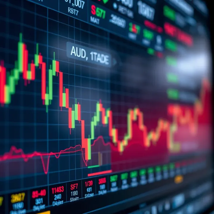 Graph showing fluctuating stock prices and trading volume on a digital platform