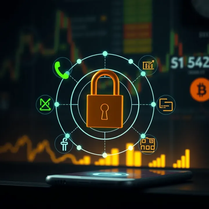 Security Features in Trading Applications for Safe Financial Operations Secure digital lock icon with financial trading symbols representing app security features