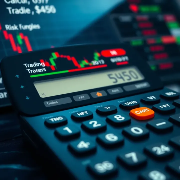 Trading calculator interface displaying risk management tools and profit calculations