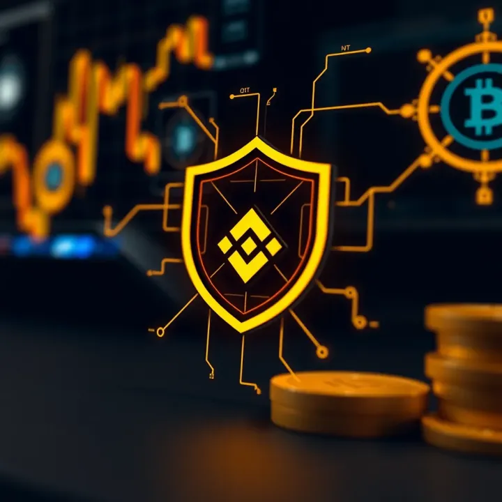 Cryptocurrency protection with shield symbol and digital security icons