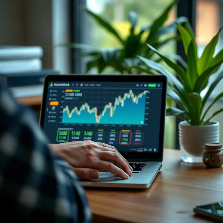 Using Online Tools to Convert Colombian Pesos to US Dollars Safely Person using a laptop to access online currency conversion tools with a digital graph showing exchange rate trends
