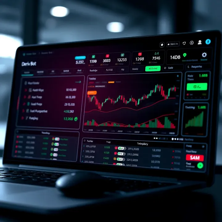 Automated trading platform interface displaying Deriv Bot operational dashboard
