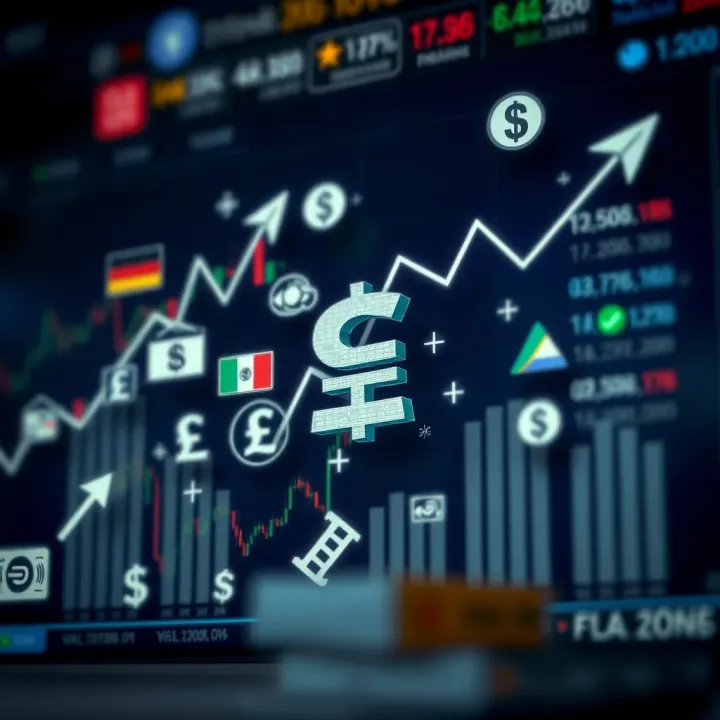 Forecasts and Impact of Dollar Value Changes Illustration of fluctuating currency exchange rates with symbols of political and economic elements
