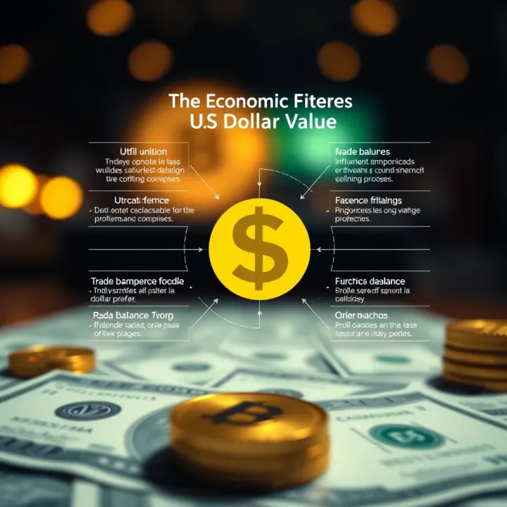 Economic Factors Influencing US Dollar Value Diagram illustrating key economic factors affecting the US dollar value against the Colombian peso including inflation and trade balance